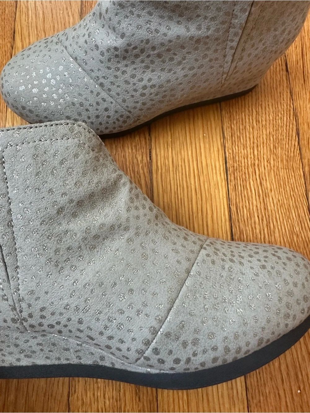 Toms Gray Kids Ankle Booties with Metallic Dot Detail